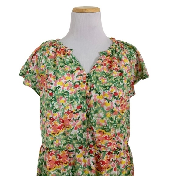 Loft Floral Tiered Peasant Swiss Dot Dress Women’s M Modal Sundress Watercolor - Picture 4 of 17